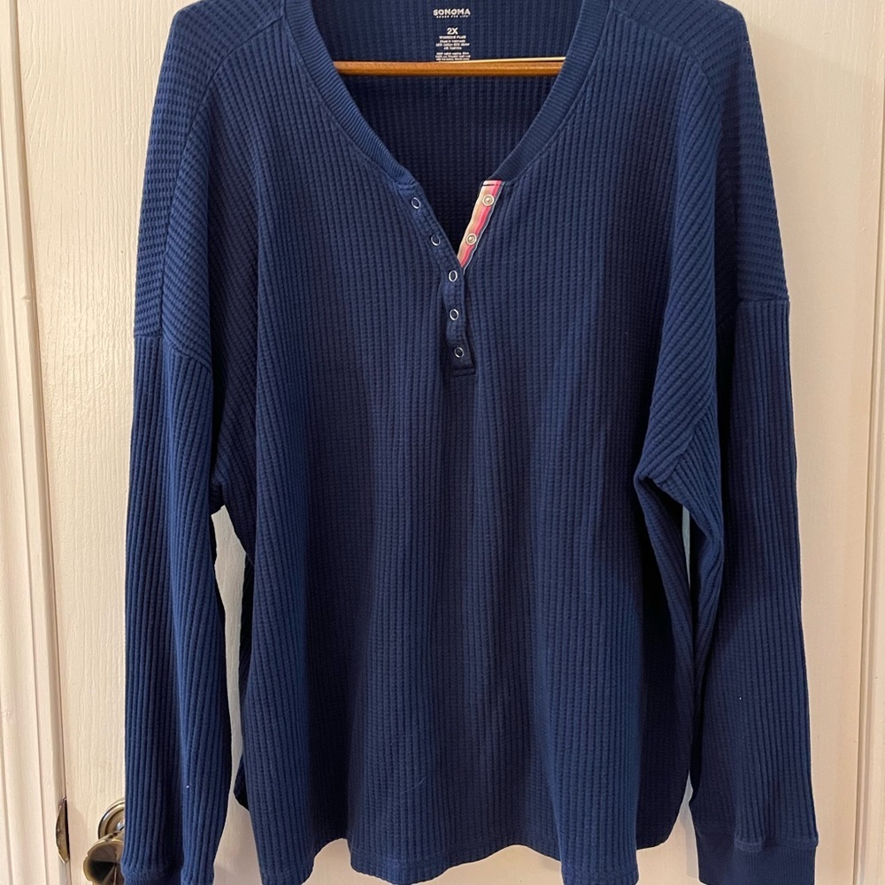 Sonoma Navy Textured Women's Plus Top - Picture 2 of 4